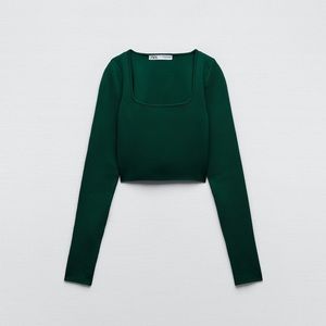 ZARA Green Knit Crop Top